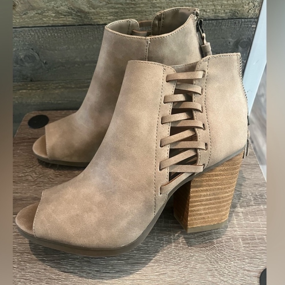 Rampage Beige Lace-Up Peep Toe Boots